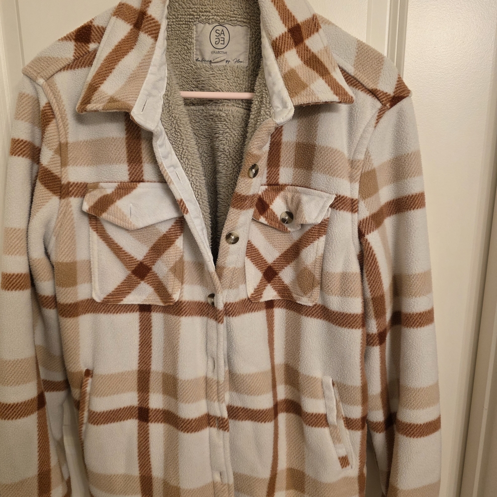 Sage Tan and Cream Plaid Teddy Jacket